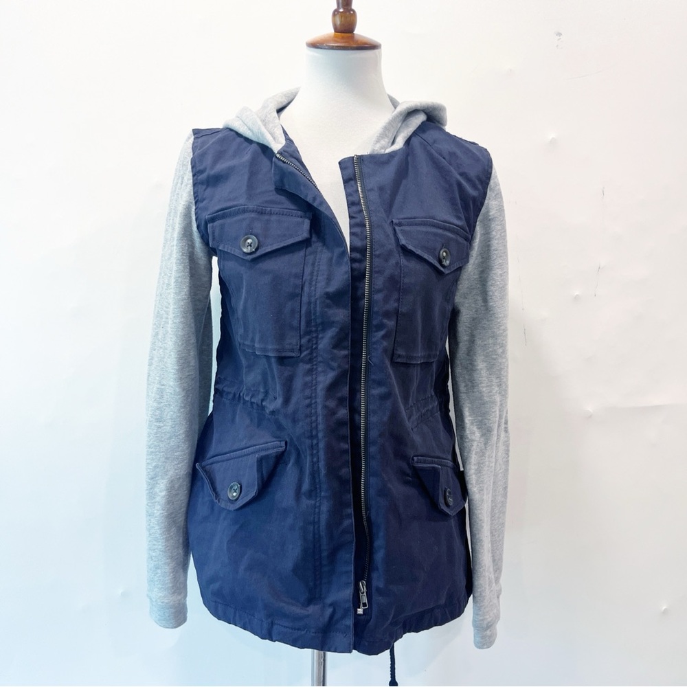 Blossom & Clover Navy Blue & Grey Hooded Utility Jacket Size Small